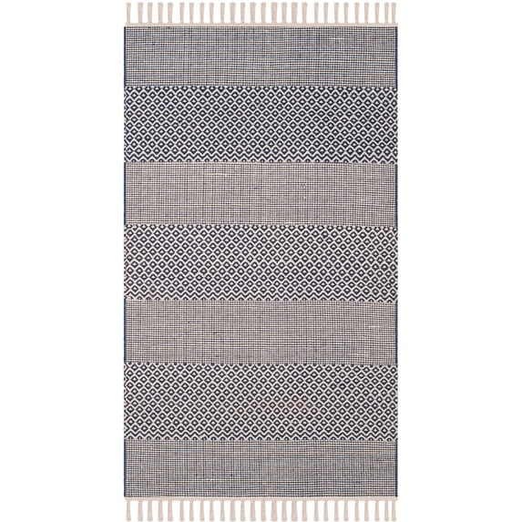 SAFAVIEH Montauk Karlene Geometric Striped Cotton Area Rug, Ivory/Navy, 3' x 5'
