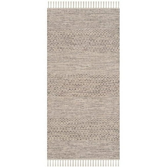 SAFAVIEH Montauk Karlene Geometric Striped Cotton Area Rug, Ivory/Steel Grey, 6' x 6' Round