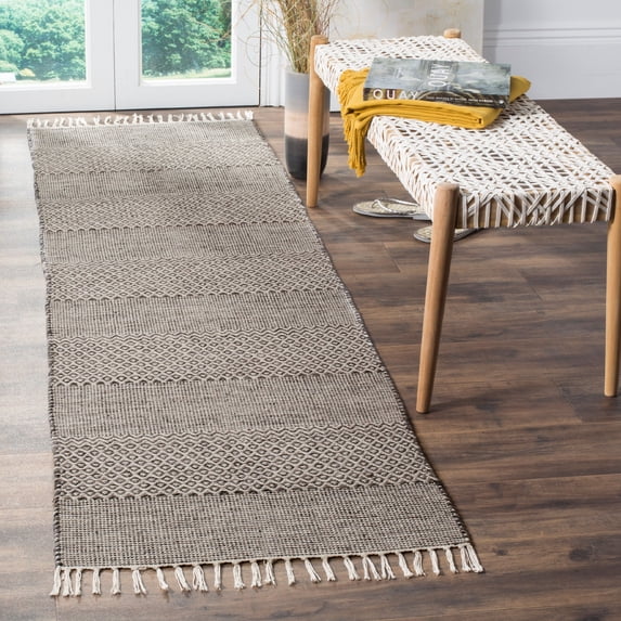 SAFAVIEH Montauk Karlene Geometric Striped Cotton Runner Rug, Ivory/Anthracite, 2'3" x 20'