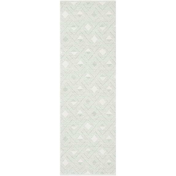 SAFAVIEH Montauk Katee Geometric Diamonds Runner Rug, Light Green/Ivory, 2'3" x 7'