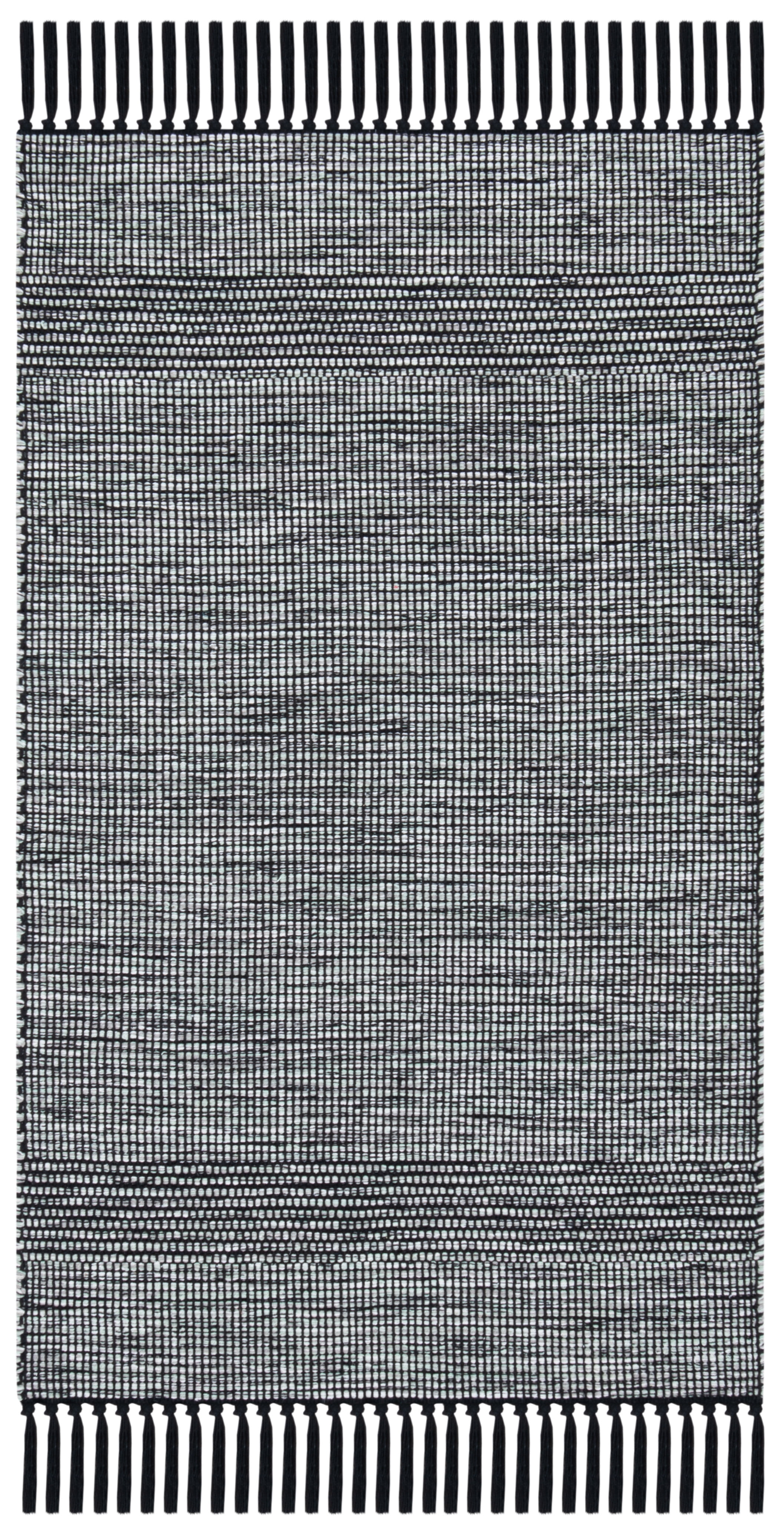 SAFAVIEH Montauk Kelsey Distressed Cotton Area Rug, Light Green/Black, 3' x 5'