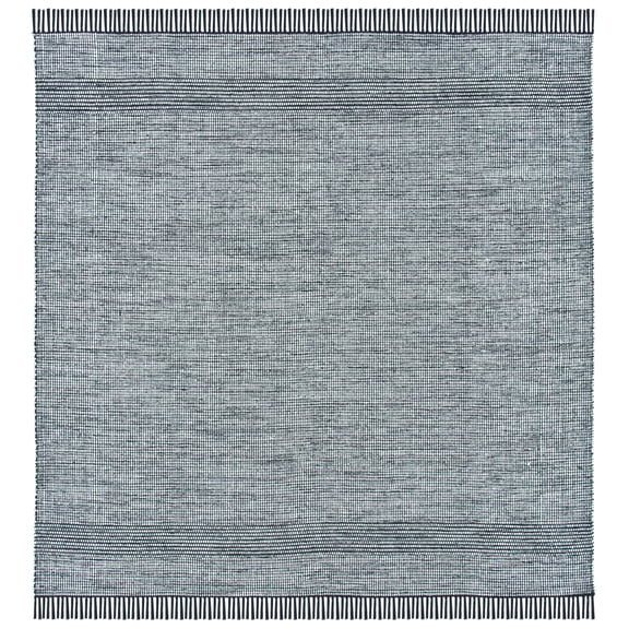 SAFAVIEH Montauk Kelsey Distressed Cotton Area Rug, Light Green/Black, 6' x 6' Square