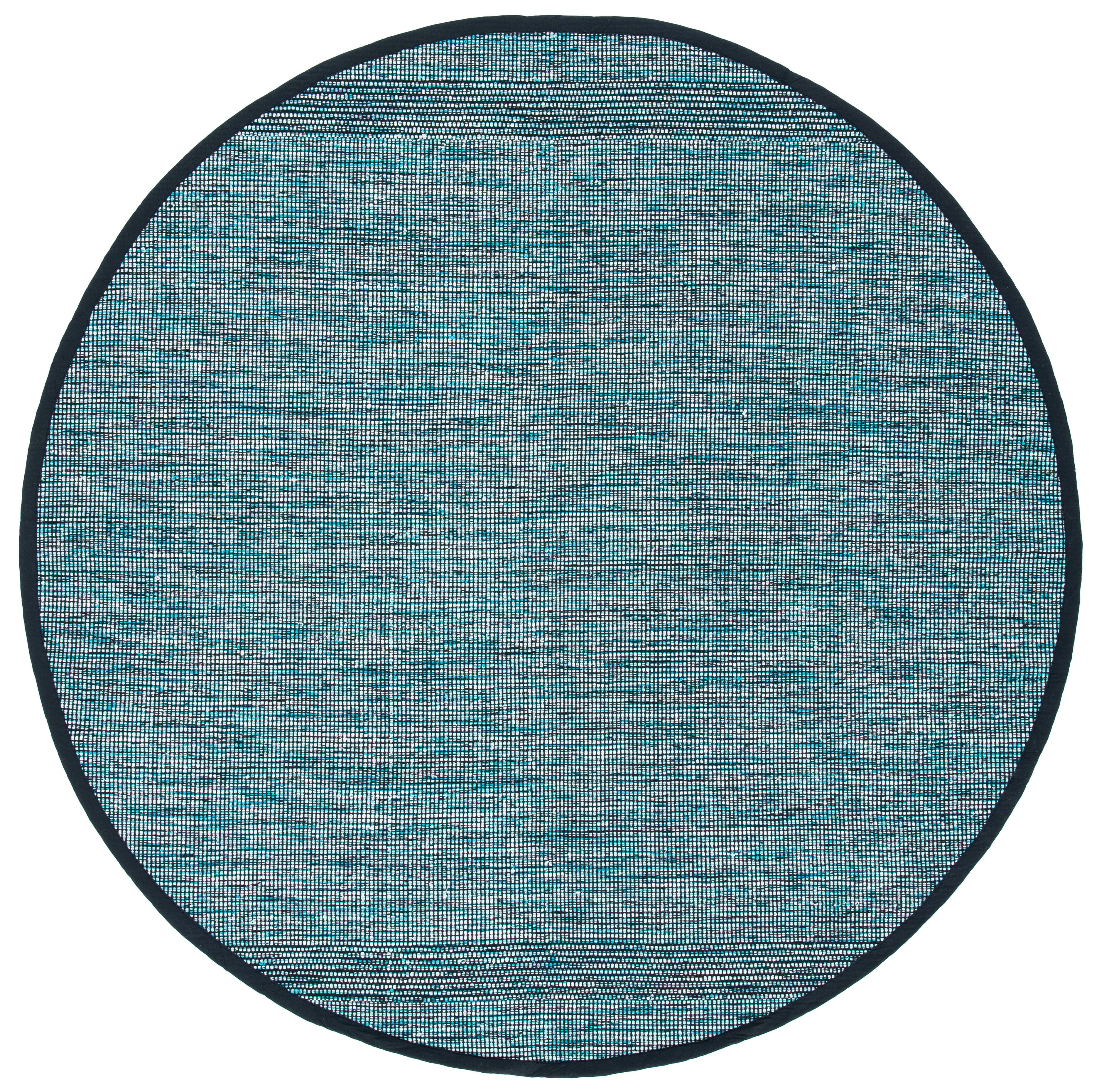 SAFAVIEH Montauk Kelsey Distressed Cotton Area Rug, Turquoise/Black, 6' x 6' Round