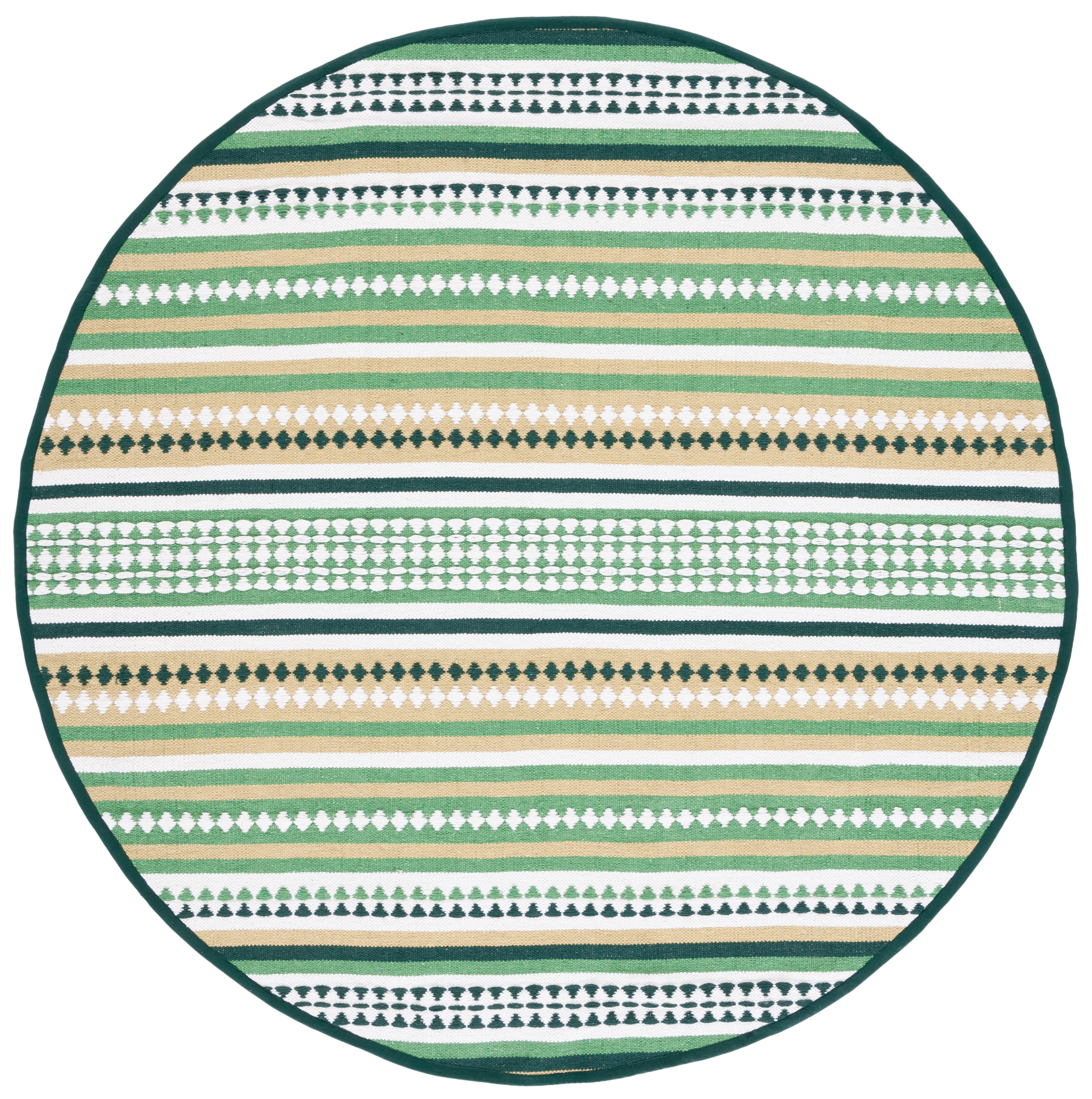SAFAVIEH Montauk Kenyon Southwestern Cotton Area Rug, Green/Ivory, 6' x 6' Round