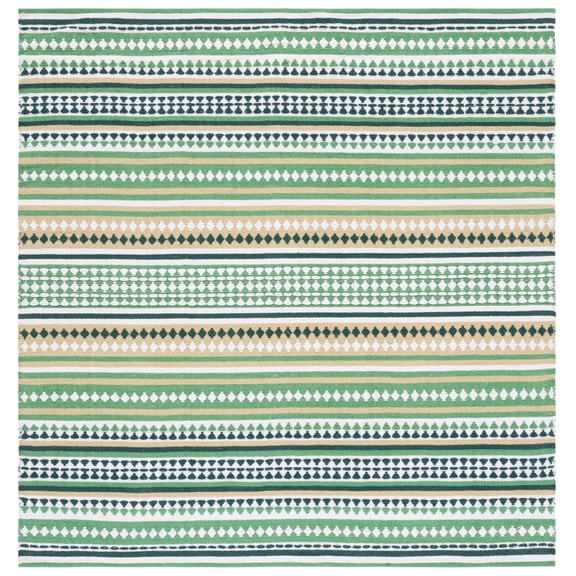 SAFAVIEH Montauk Kenyon Southwestern Cotton Area Rug, Green/Ivory, 6' x 6' Square