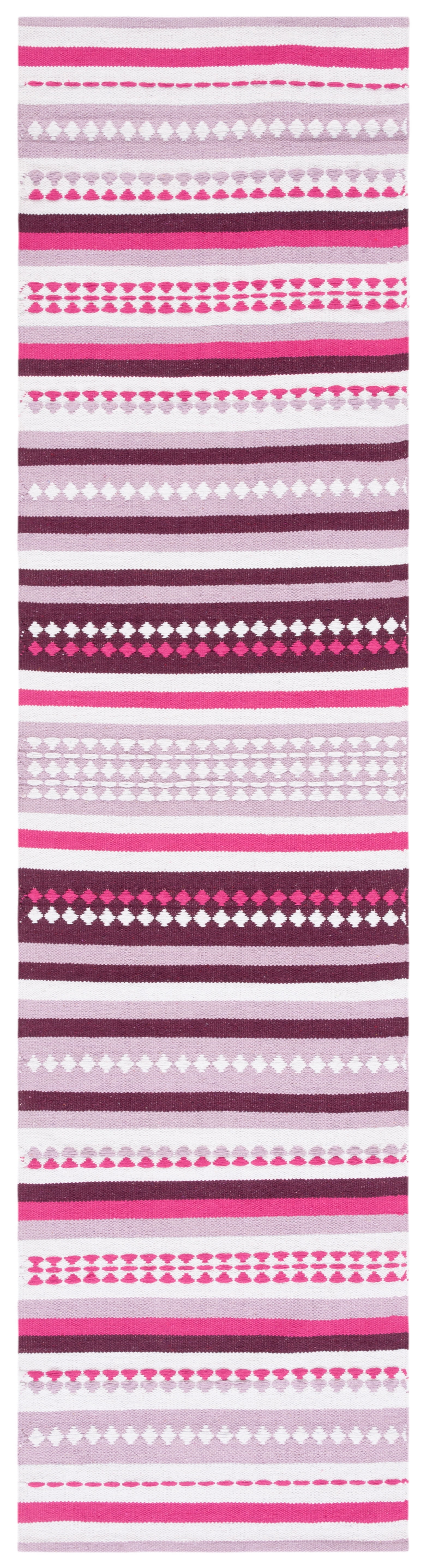 Ivory and Pink Flat Woven Cotton Area Rug, 27" x 9"