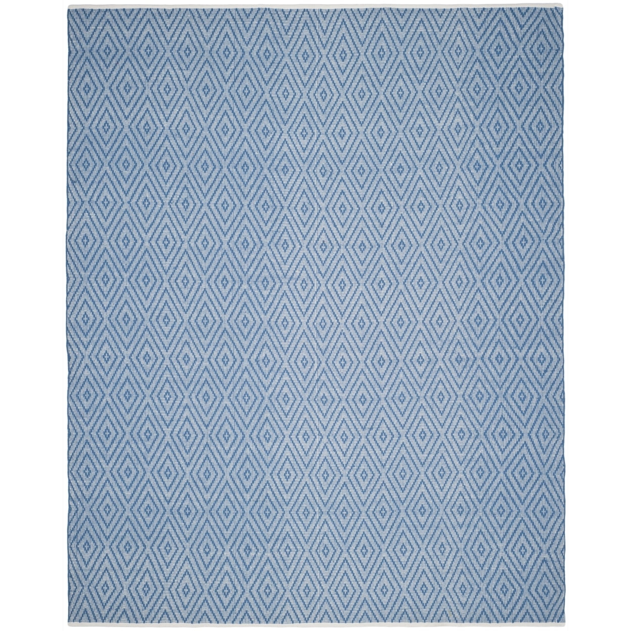 Blue and Ivory Handwoven Geometric Wool Cotton Area Rug