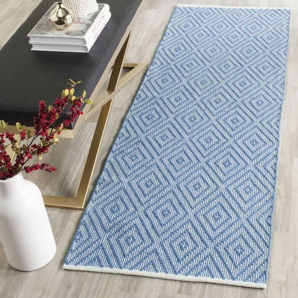 Blue and Ivory Geometric Cotton 4' x 6' Area Rug