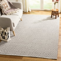 SAFAVIEH Montauk Kimberlyn Geometric Diamond Cotton Area Rug, Grey/Ivory, 6' x 6' Square