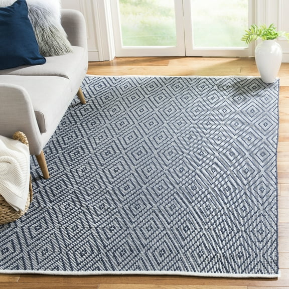 SAFAVIEH Montauk Kimberlyn Geometric Diamond Cotton Area Rug, Navy/Ivory, 2'6" x 4'