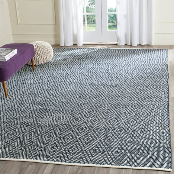 SAFAVIEH Montauk Kimberlyn Geometric Diamond Cotton Area Rug, Navy/Ivory, 9' x 12'