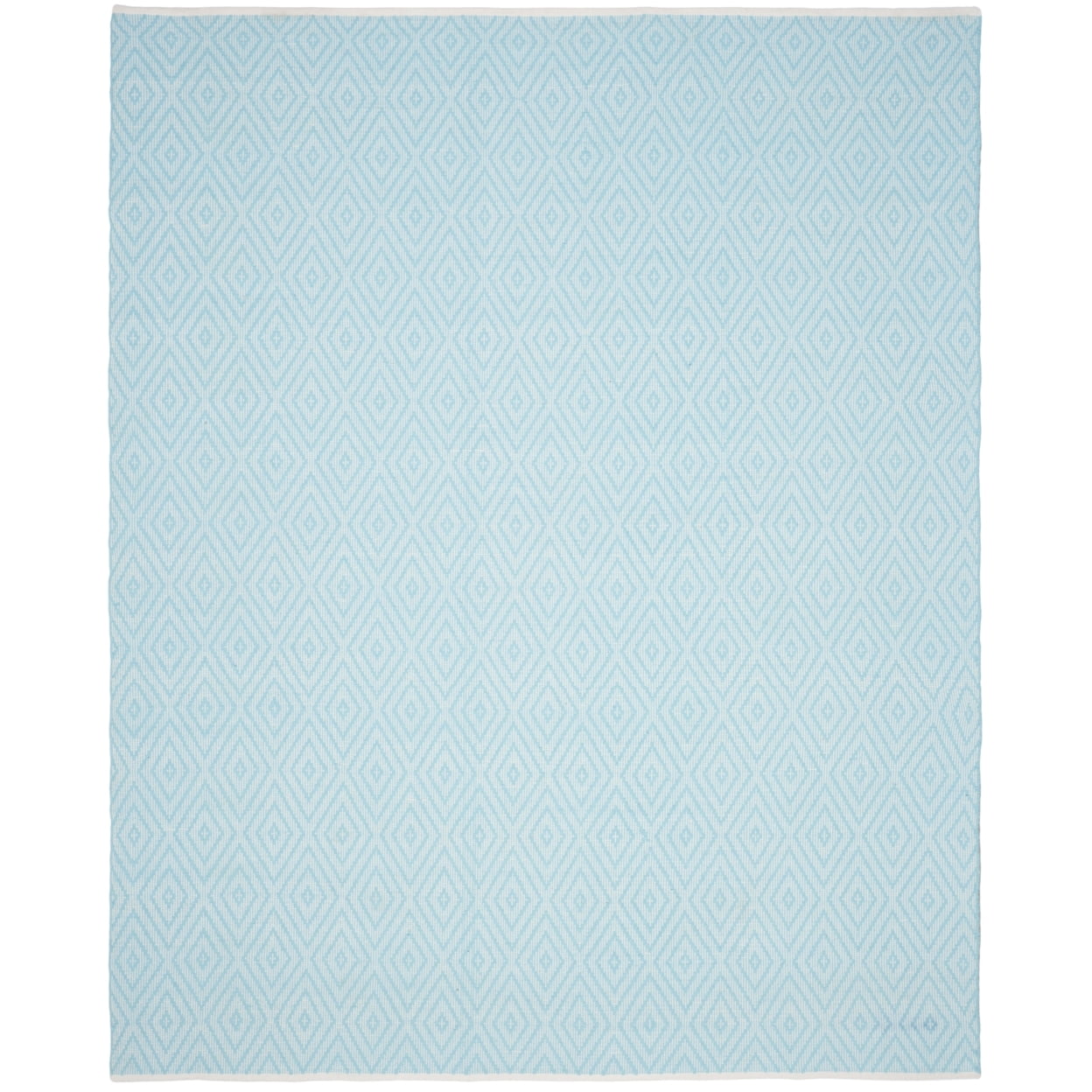 Turquoise and Ivory Geometric Wool Cotton Rectangular Rug