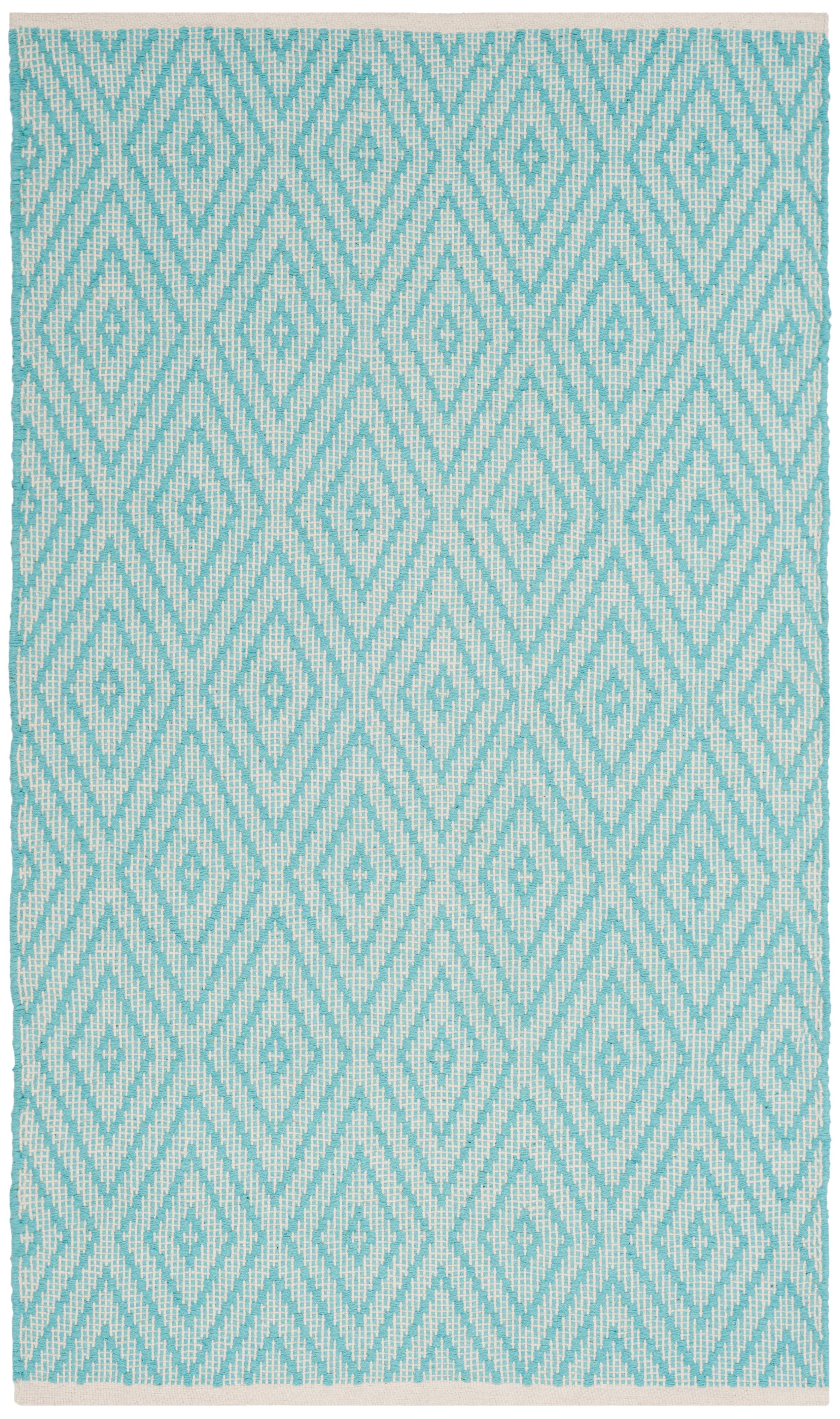 Turquoise and Ivory Geometric Cotton Area Rug 3' x 5'