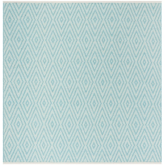 SAFAVIEH Montauk Kimberlyn Geometric Cotton Area Rug, Turquoise/Ivory, 6' x 6' Square