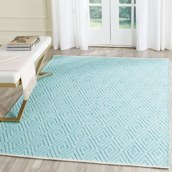 SAFAVIEH Montauk Kimberlyn Geometric Diamond Cotton Area Rug, Turquoise/Ivory, 6' x 9'