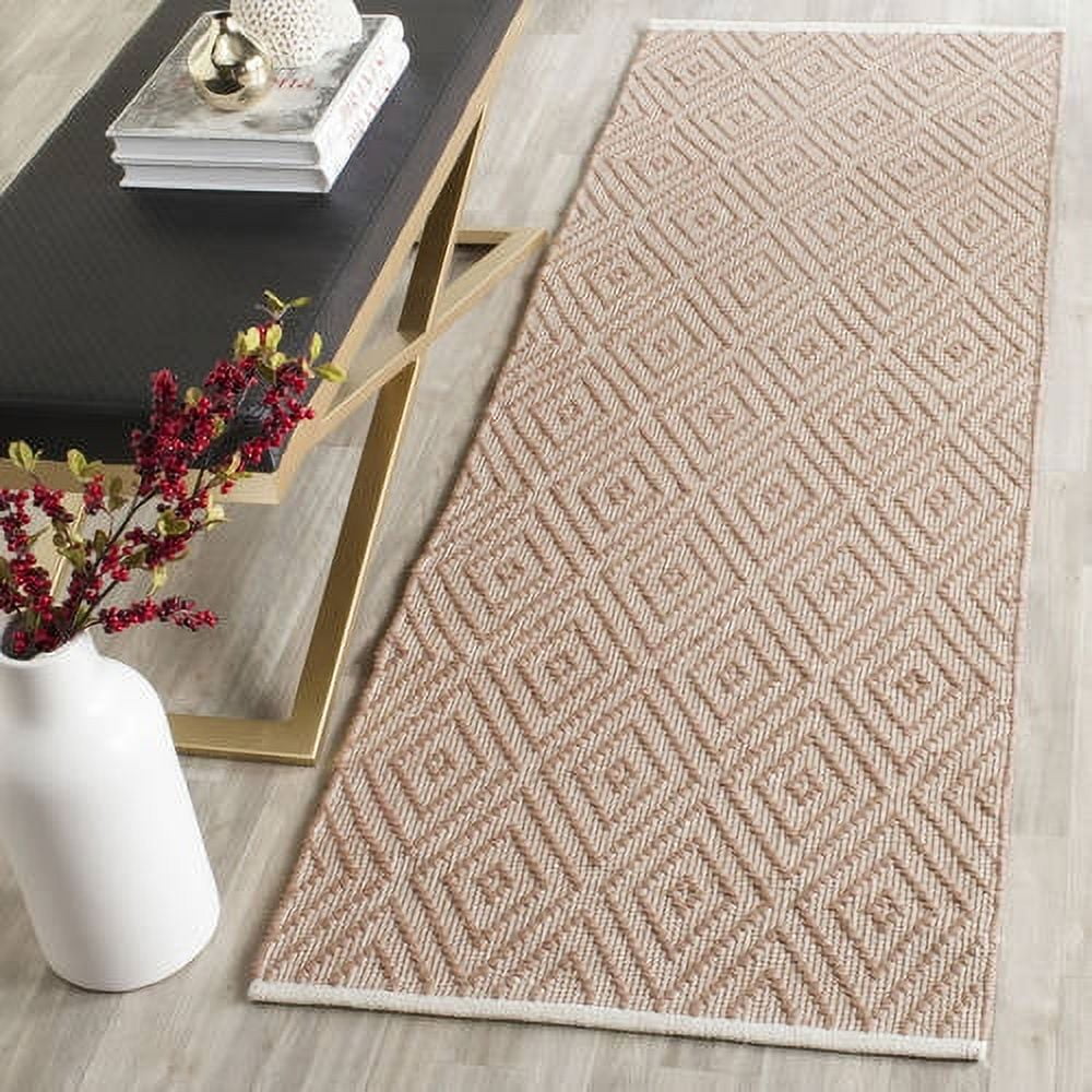 Beige and Ivory Geometric Handwoven Cotton Runner Rug