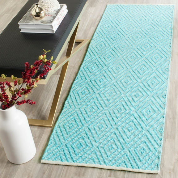 SAFAVIEH Montauk Kimberlyn Geometric Diamond Cotton Runner Rug, Turquoise/Ivory, 2'3" x 11'