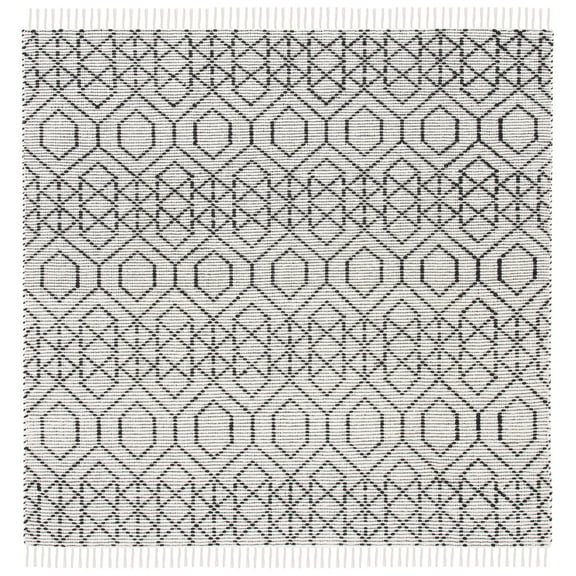 SAFAVIEH Montauk Lars Geometric Cotton Area Rug, Black/Beige, 6' x 6' Square