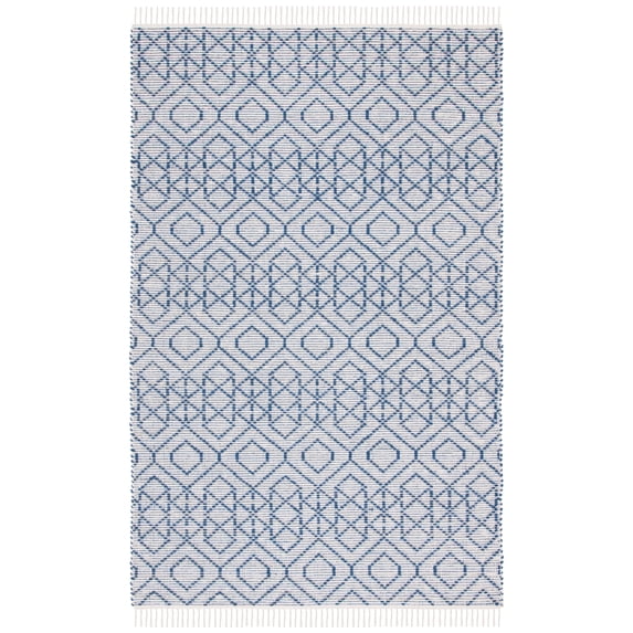 SAFAVIEH Montauk Lars Geometric Cotton Area Rug, Navy/Beige, 5' x 8'