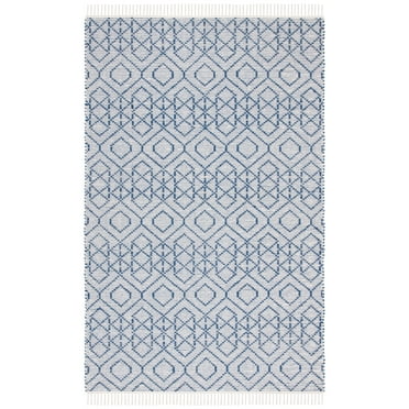 SAFAVIEH Montauk Lars Geometric Cotton Area Rug, Navy/Beige, 8' x 10'
