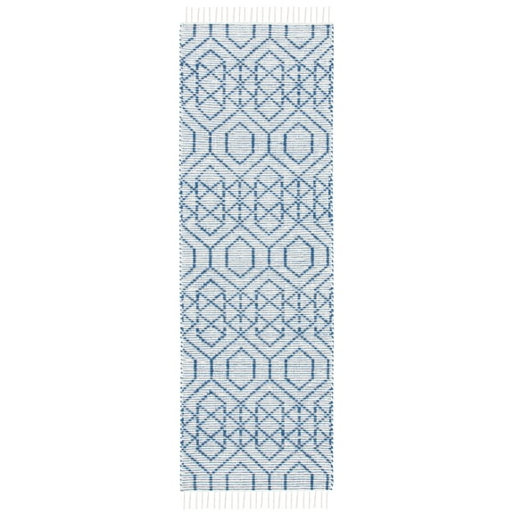 SAFAVIEH Montauk Lars Geometric Cotton Runner Rug, Navy/Beige, 2'3" x 7'