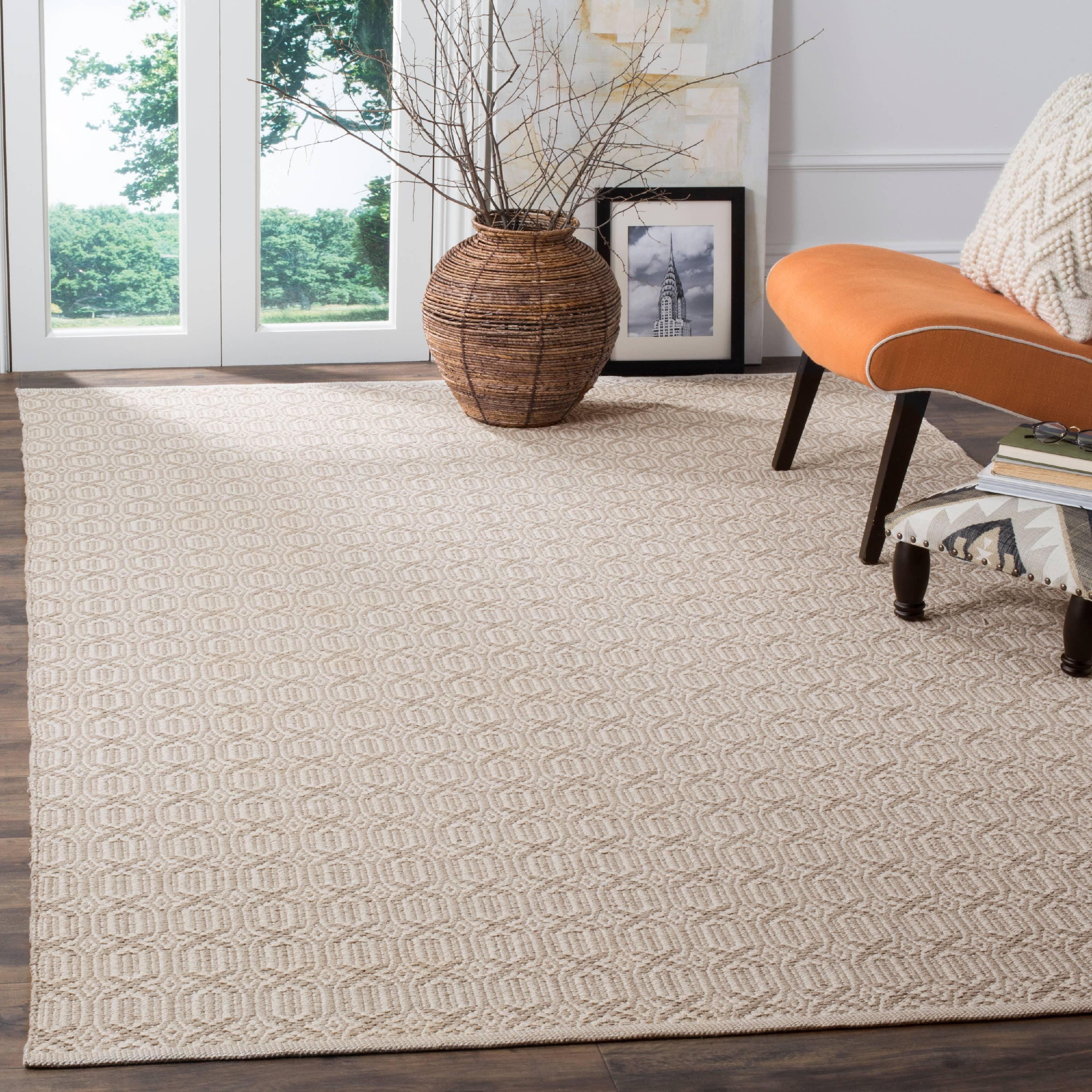 Elegant Ivory Square Hand-Knotted Wool & Cotton Rug - 6' x 6'