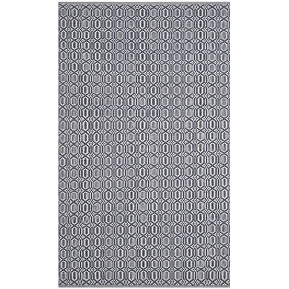 SAFAVIEH Montauk Lavern Geometric Cotton Area Rug, Ivory/Navy, 6' x 9'