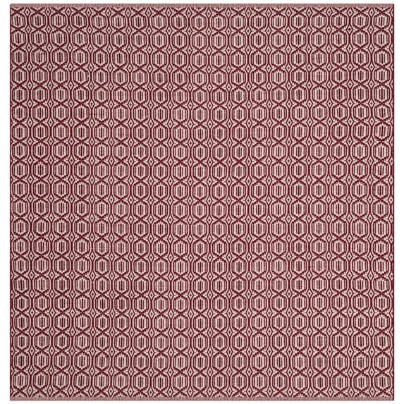 SAFAVIEH Montauk Lavern Geometric Cotton Area Rug, Ivory/Red, 6' x 6' Square