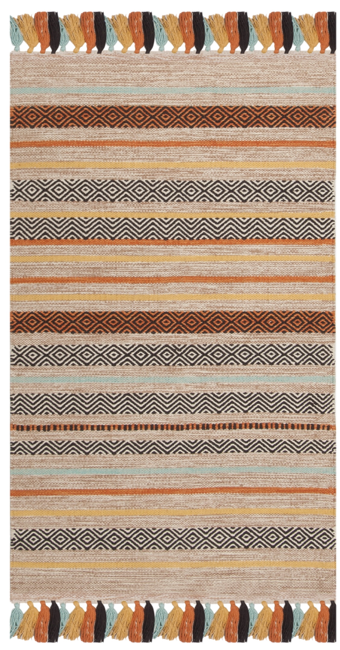 Beige and Multi Cotton Wool Flat Woven Area Rug