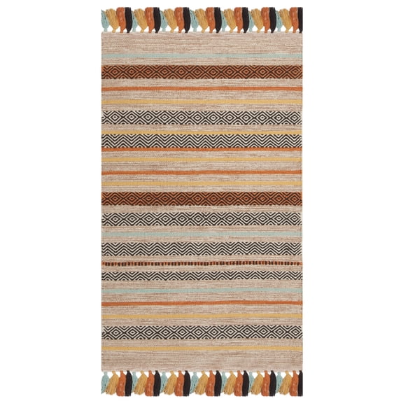 SAFAVIEH Montauk Lorenzo Striped Cotton Area Rug, Beige/Multi, 2'6" x 4'
