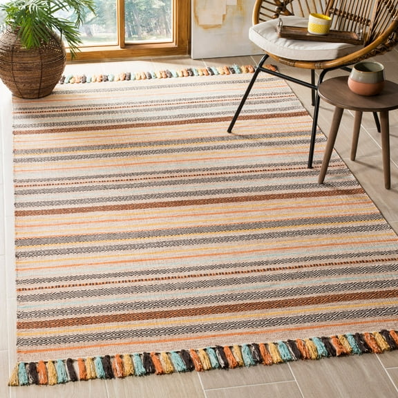 SAFAVIEH Montauk Lorenzo Striped Cotton Area Rug, Beige/Multi, 3' x 5'