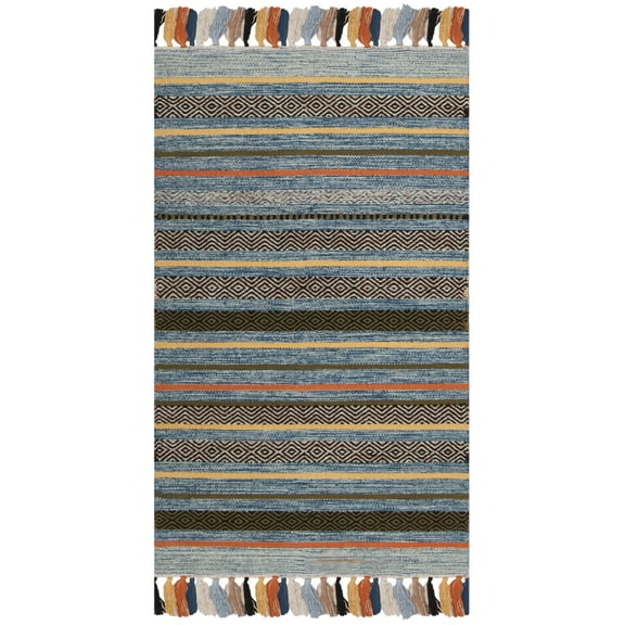 SAFAVIEH Montauk Lorenzo Striped Cotton Area Rug, Blue/Multi, 2'6" x 4'