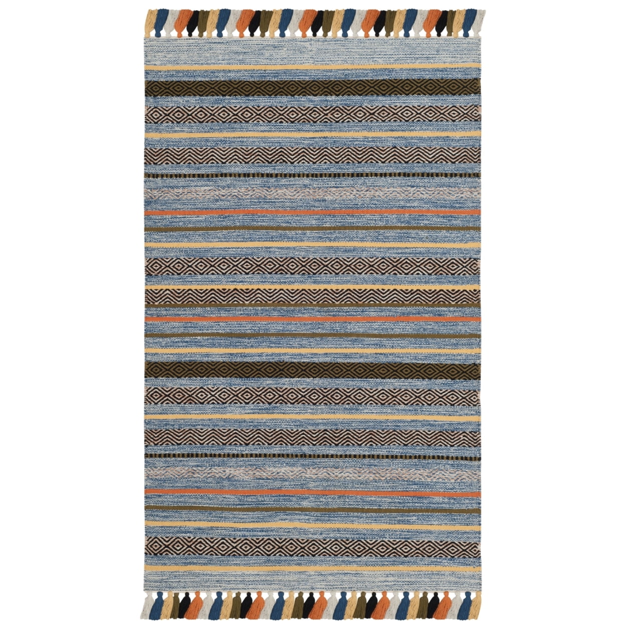 Coastal Breeze Blue Stripe Handwoven Cotton Area Rug 8' x 10'