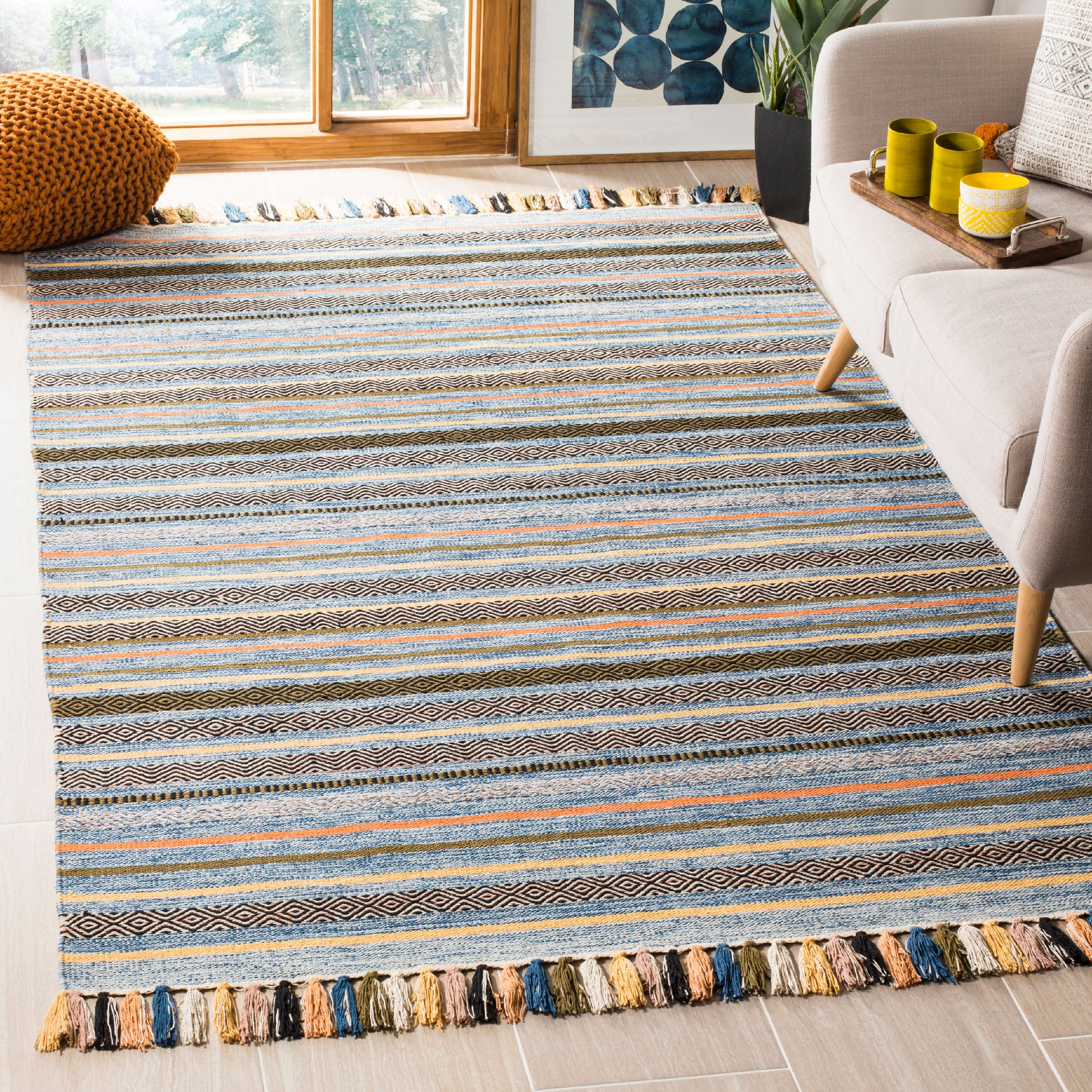 Lenore 6' x 6' Blue/Multi Cotton Handmade Flat Woven Rug