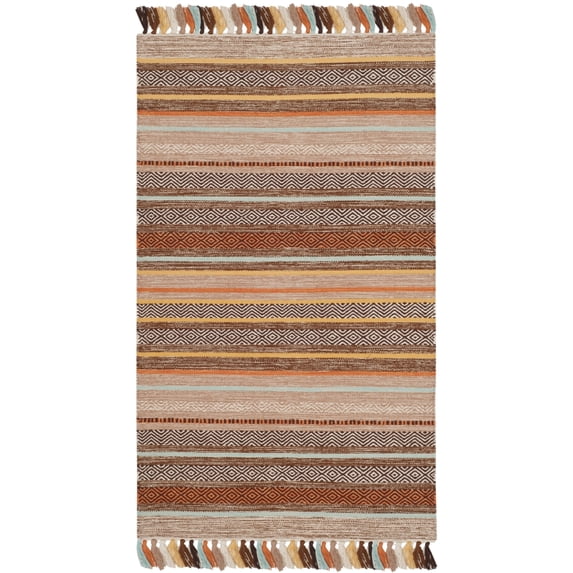 SAFAVIEH Montauk Lorenzo Striped Cotton Area Rug, Brown/Multi, 3' x 5'