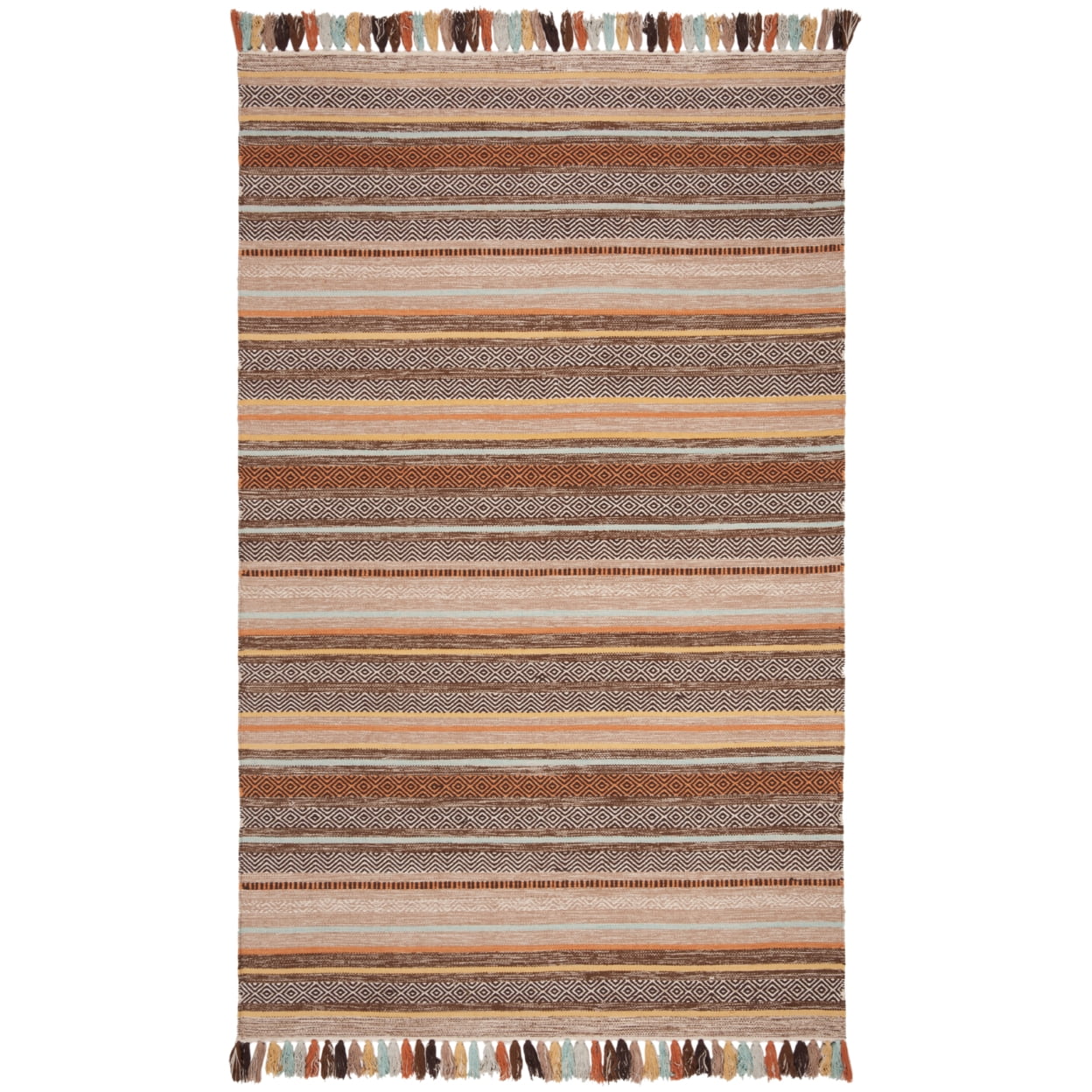 Handmade Brown and Multicolor Wool Cotton Flat Woven Area Rug 5' x 8'