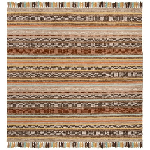SAFAVIEH Montauk Lorenzo Striped Cotton Area Rug, Brown/Multi, 6' x 6' Square