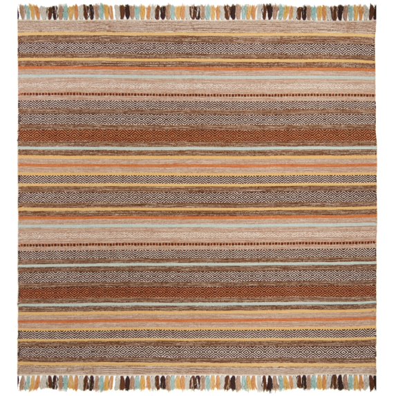 SAFAVIEH Montauk Lorenzo Striped Cotton Area Rug, Brown/Multi, 6' x 6' Square