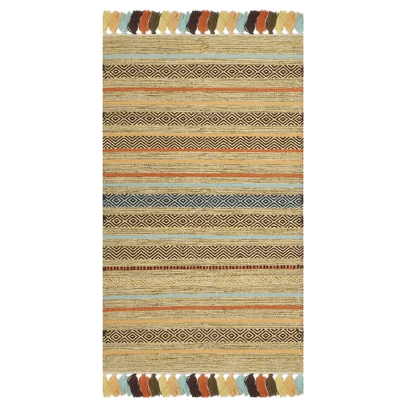 SAFAVIEH Montauk Lorenzo Striped Cotton Area Rug, Green/Multi, 2'6" x 4'