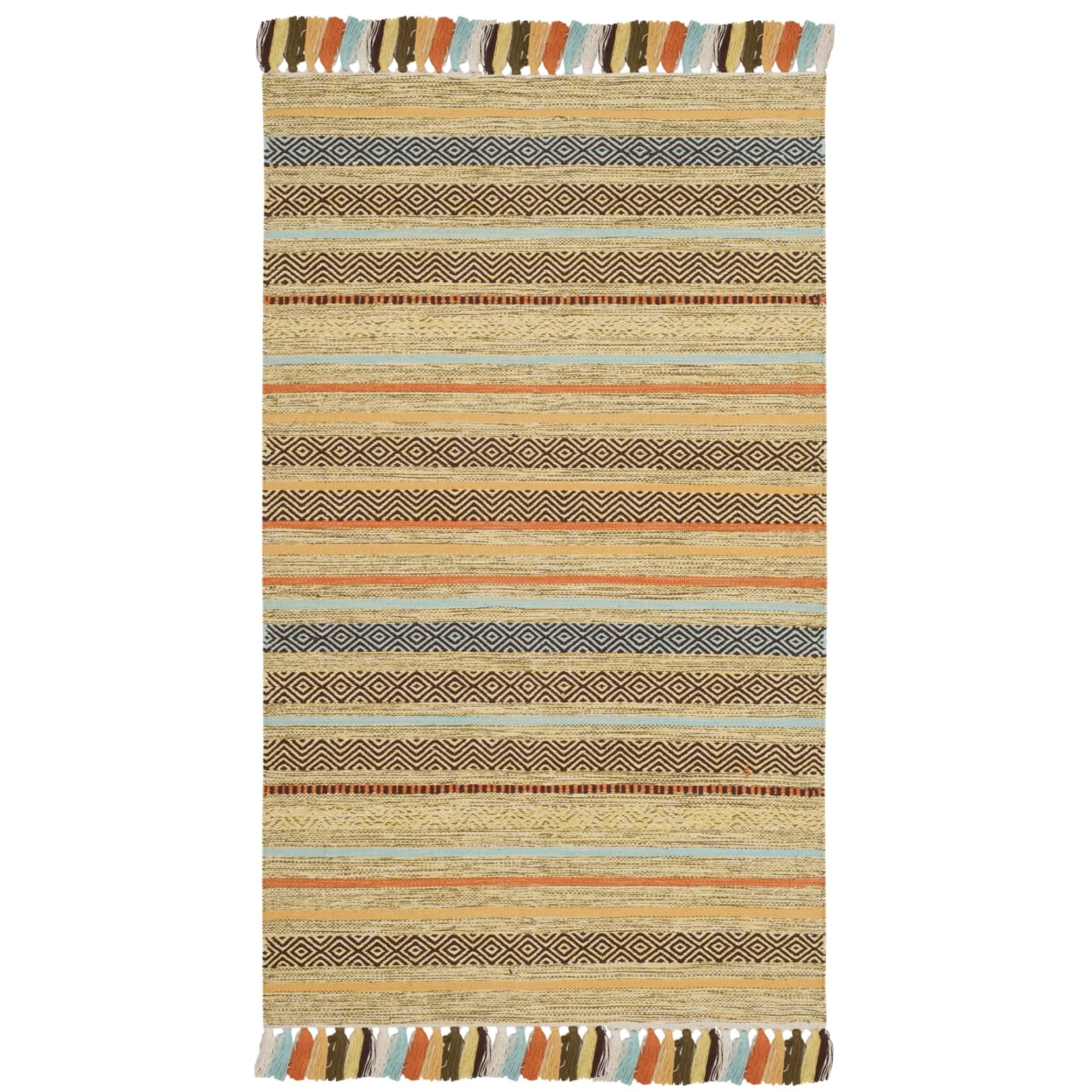Coastal Charm Green Stripe Hand-Woven Cotton Square Rug 3' x 5'