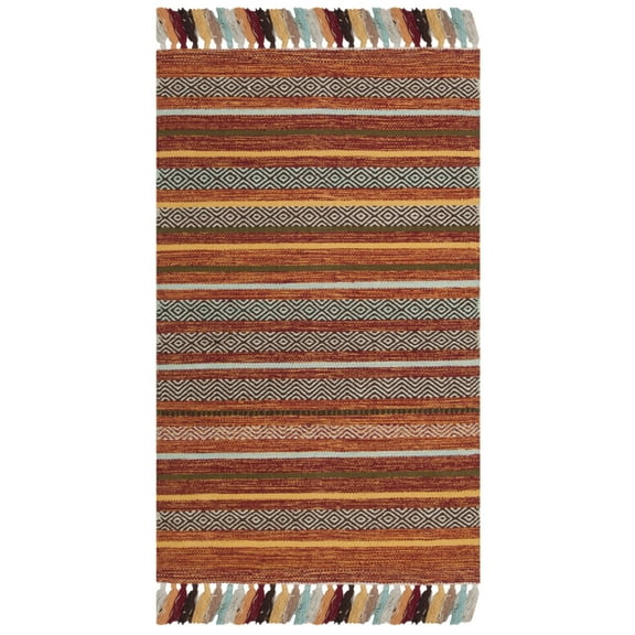 SAFAVIEH Montauk Lorenzo Striped Cotton Area Rug, Rust/Multi, 2'6" x 4'
