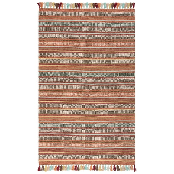 SAFAVIEH Montauk Lorenzo Geometric Cotton Area Rug, Rust/Multi, 3' x 5'
