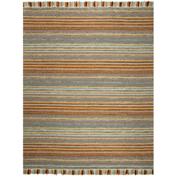 SAFAVIEH Montauk Lorenzo Striped Cotton Area Rug, Turquoise/Brown, 8' x 10'
