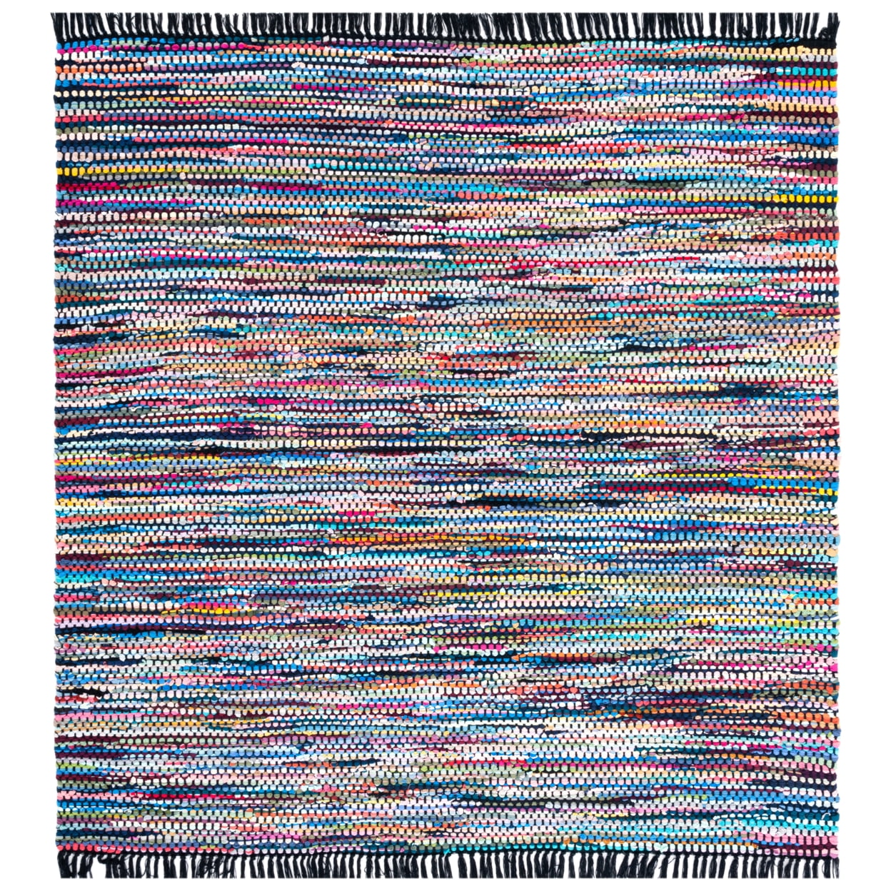 Coastal Charm Black Cotton 6' Square Handwoven Rug