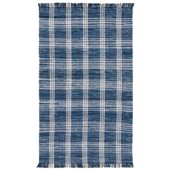 SAFAVIEH Montauk Yazmin Checkered Cotton Area Rug, Blue/Beige, 6' x 9'