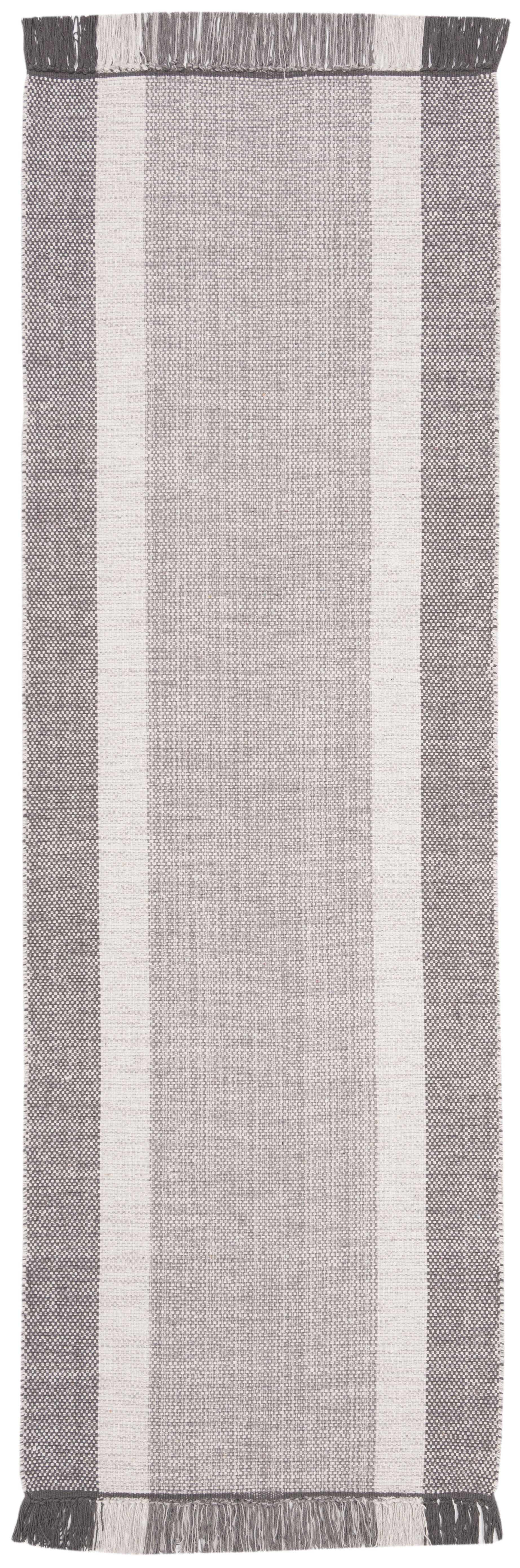 Ivory and Grey Handwoven Cotton Runner Rug, 2'3" x 8'