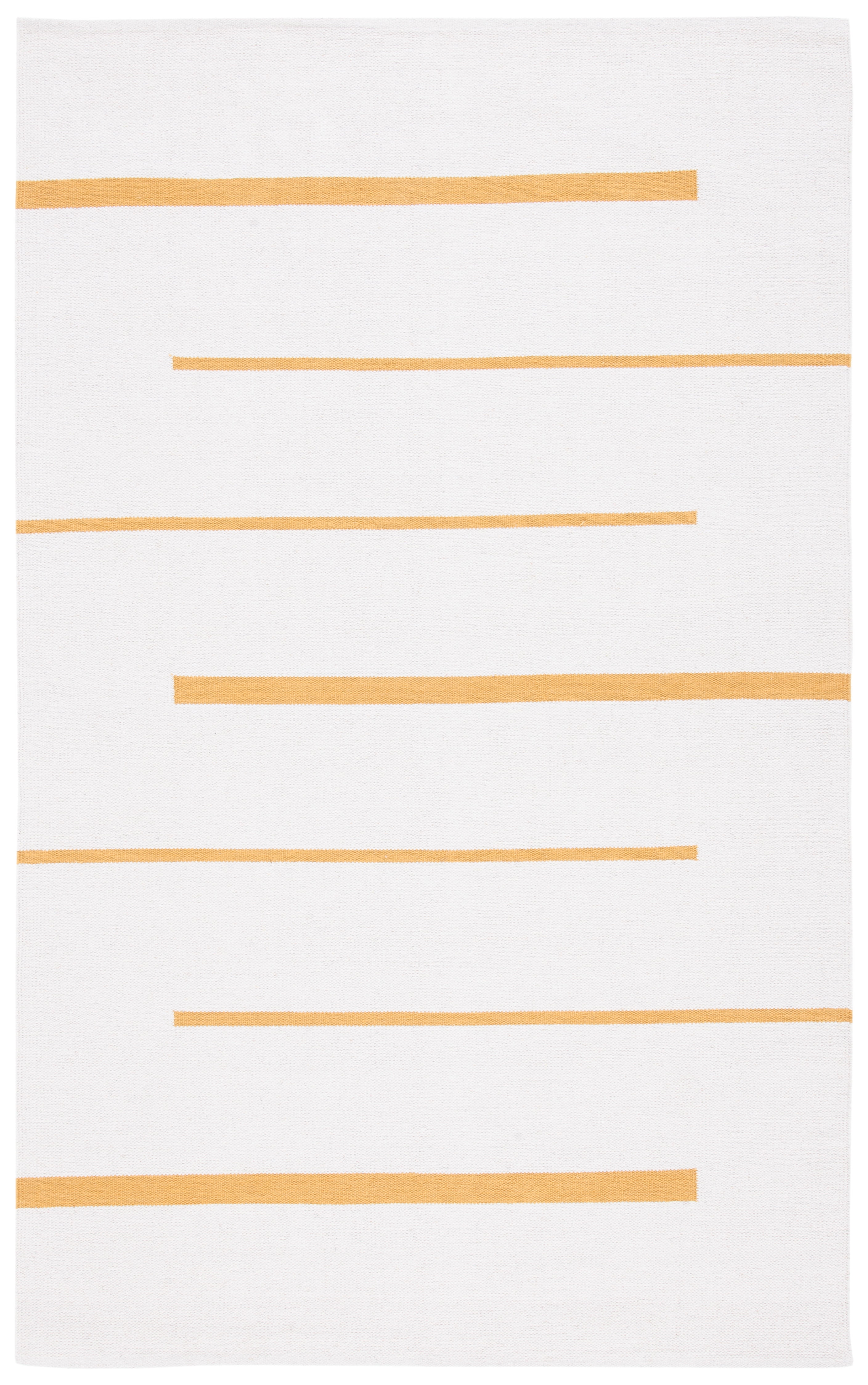 Ivory and Gold Handwoven Cotton Striped Area Rug, 5' x 8'