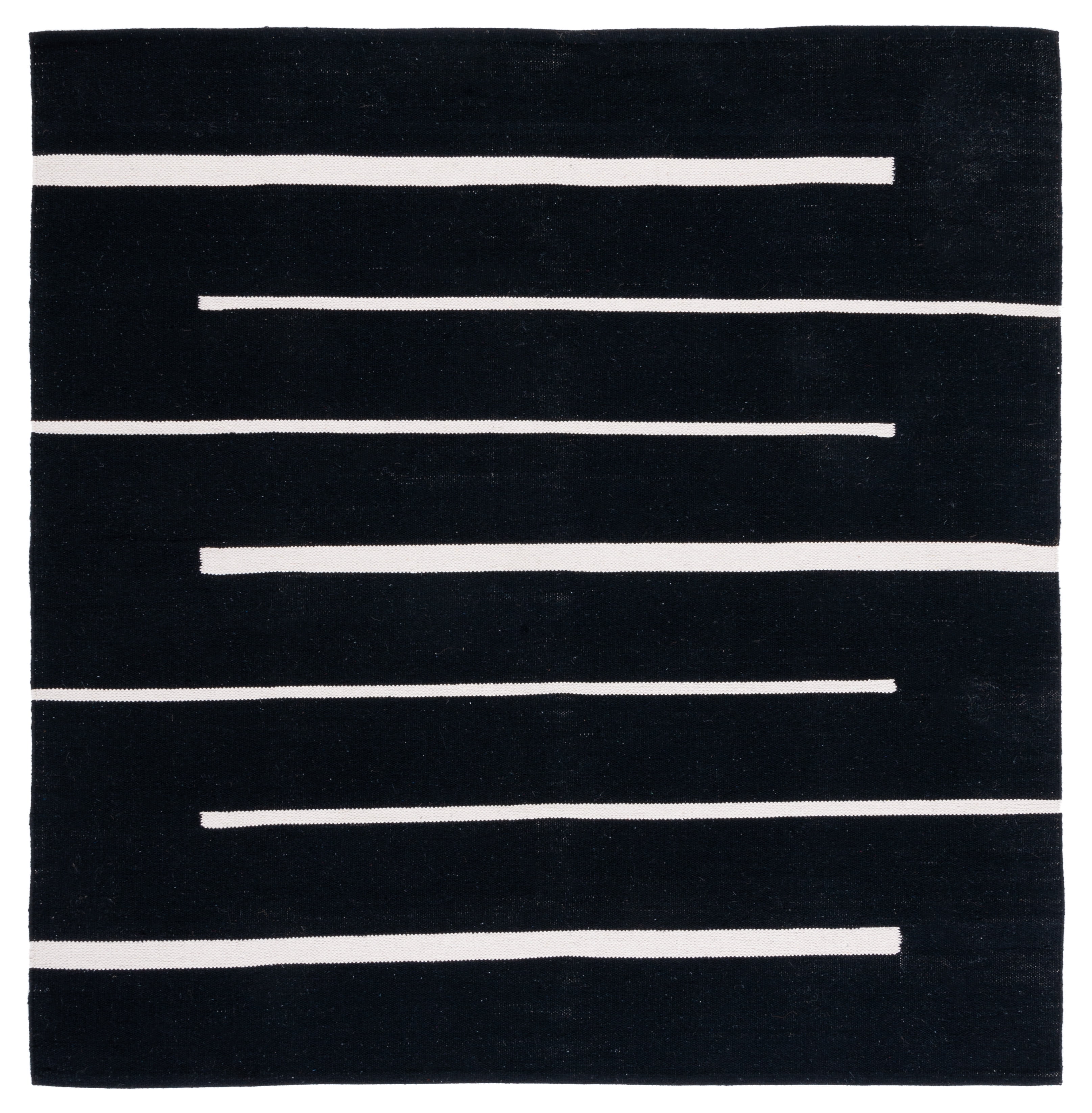 Coastal Charm Handwoven Black and Ivory Cotton 6' Square Rug
