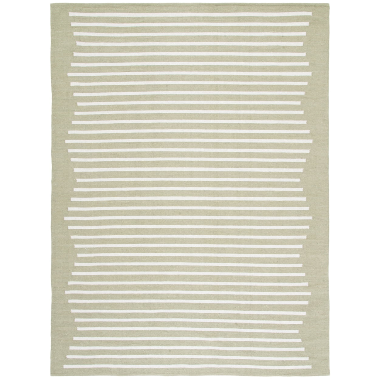 Ivory and Light Green Hand-Crafted Cotton 9' x 12' Flatweave Rug
