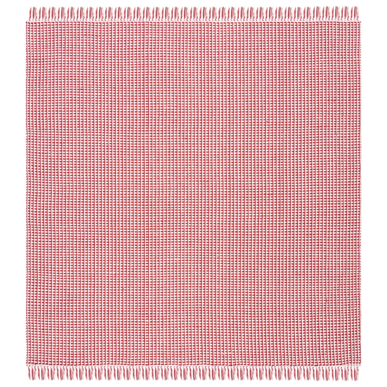Ivory and Red Cotton 4' Square Handwoven Montauk Rug